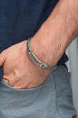 Yeni Tasarım Elişi 925 Ayar Gümüş Erkek Bileklik - 2
