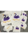 Jaju Baby Mor Kuğu Nakışlı ve İsim İşlemeli Bebek Yeni Doğan Set - 1