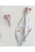 Jaju Baby Amigurumi Pembe Ayıcık Müslin Uyku Arkadaşı Ve Çıngırak Set - 1
