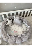 Jaju Baby Gri Pike Ve Micky Tasarım Açılır - Kapanır Oyun Minderi Bebek Yuvası Babynest - 3