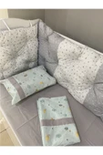 Jaju Baby Gri Yıldızlı Ve Bulut Kombinli 90x190 Montessori/beşik Nevresim Takımı Ve Kenar Koruma - 1