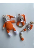Jaju Baby Amigurumi Turuncu Uykucu Ayıcık 22 Cm Çıngırak Ve Emzik Zinciri Üçlü Set - 1
