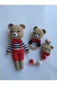 Jaju Baby Amigurumi Kırmızı Ayıcık 29 Cm Çıngırak Ve Emzik Zinciri Üçlü Set - 1