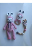 Jaju Baby Amigurumi Kırmızı Ayıcık 29 Cm Çıngırak Ve Emzik Zinciri Üçlü Set - 3