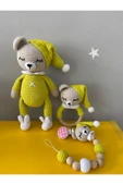 Jaju Baby Limon Sarısı Uykucu Ayıcık Amigurumi 22 Cm Çıngırak Ve Emzik Zinciri Üçlü Set - 1