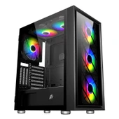 1ST PLAYER AR7-G SİYAH 750W 80+ SILVER ATX 3.1 ARGB 4X12CM FAN TEMPERLİ CAM USB 3.0 ATX KASA - 1