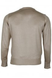 Erkek Yünlü Kazak V Yaka Normal Klasik Kesim Krem Renk RAR00815 - 6