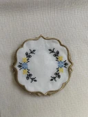 NİVEMESHOME KANAVİÇE NAKIŞLI SARI-MAVİ OVAL (6 ADET) KETEN KOKTEYL PEÇETESİ KAHVE YANI SUNUMLUK - 4