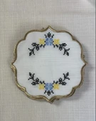 NİVEMESHOME KANAVİÇE NAKIŞLI SARI-MAVİ OVAL (6 ADET) KETEN KOKTEYL PEÇETESİ KAHVE YANI SUNUMLUK - 1