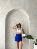 Fiyonklu şort etek saks s255021 thumbnail 6