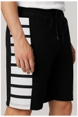 Erkek Siyah Beyaz Çizgili Spor Bermuda Şort - 1