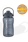 Sağlıklı Polikarbon 1.5 Litre Büyük Kapasiteli Su Matarası Pipetli Suluk Gri thumbnail 1