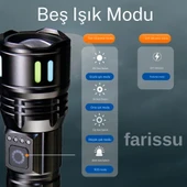 RT-171 1000 Lümen 50W Şarjlı LED El Feneri – 5 Modlu, Teleskopik Odaklamalı, Suya Dayanıklı - 5