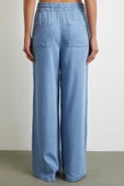 Beli Lastikli Bağcıklı Geniş Paça Pantolon Mavi thumbnail 6