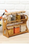 AROW Bambu Standlı Kare Cam Baharat Takımı Bambu Kapak 7'li - 2