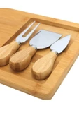 MTM Home Doğal Bambu 4 lü Peynir Sunum Seti Ahşap Sunum Tahtası, Paslanmaz Çelik Çatal, Bıçak, Spatula - 2