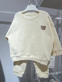 İkili Takım – Krem Ayıcık Nakışlı Waffle Kumaş thumbnail 2