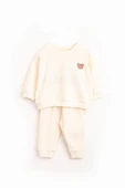 İkili Takım – Krem Ayıcık Nakışlı Waffle Kumaş thumbnail 1