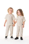 Çocuk Çizgili İkili Waffle Kumaş Takım – Kısa Kol Tişört & Pantolon thumbnail 3
