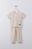 Çocuk Çizgili İkili Waffle Kumaş Takım – Kısa Kol Tişört & Pantolon thumbnail 5