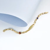 14 Ayar Altın Kaplama Kişiselleştirilmiş Uğur Böceği ve Göz Nazar Boncuklu Çocuk Bilekliği - BPC00101 thumbnail 1