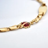 14 Ayar Altın Kaplama Kişiselleştirilmiş Uğur Böceği ve Göz Nazar Boncuklu Çocuk Bilekliği - BPC00101 thumbnail 3