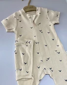 Bebek Tulum & Şapka Takımı – Bej Kuş Desenli - 2