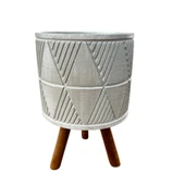 Bitki Tasarımı Ev dekorasyon Bej Piramit Ayaklı Beton Saksı Çiçeklik Saksılık thumbnail 5