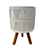 Bitki Tasarımı Ev dekorasyon Bej Piramit Ayaklı Beton Saksı Çiçeklik Saksılık thumbnail 4