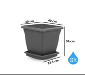 Omnipazar SO-VK04 Villa Kare Tabaklı Saksı Takımı 32 lt Antrasit 5 Adet - 2