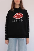 Naruto Anime Akatsuki Uchiha Siyah Kapşonlu Pamuklu Sweatshirt - 1