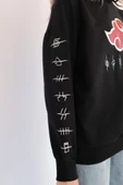 Naruto Anime Akatsuki Uchiha Siyah Kapşonlu Pamuklu Sweatshirt - 3