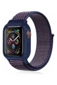 Apple Watch 38mm Hasırlı Cırtcırtlı Kasalı Kordon - Lacivert-Mürdüm - 1