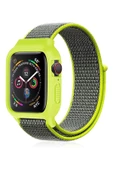Apple Watch 38mm Hasırlı Cırtcırtlı Kasalı Kordon - Yeşil - 1