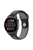 Watch 22mm Spor Delikli Kordon - Siyah-Gri - 1