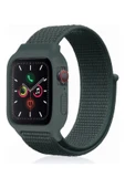 Apple Watch 42mm Hasırlı Cırtcırtlı Kasalı Kordon - Haki Yeşil - 1