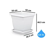 Omnipazar SO-VK05 Villa Kare Tabaklı Saksı Takımı 64 lt Kirli Beyaz 3 Adet thumbnail 2