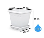 Omnipazar SO-VK06 Villa Kare Tabaklı Saksı Takımı 110 lt Kirli Beyaz 3 Adet thumbnail 2