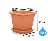 Omnipazar SO-VK06 Villa Kare Tabaklı Saksı Takımı 110 lt Kiremit 3 Adet thumbnail 2