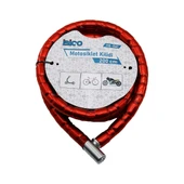 TÜP ANAHTARLI METAL KAFA ÇELİK MOTOR - BİSİKLET KİLİT SİLİNDİRİK SPİRAL KİLİT KIRMIZI KILIF22MM X 200CM (5047) - 1