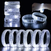 Beyaz-Gümüş Led Işıklı Baskı Yapılabilen Pilli Bileklik Bilezik 1,5 cm Genişlik (5047) - 2