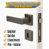 İnox Titanyum Oda Tipi Kapı Kolu Rozetli Sağ Sol Uygun Modern İç Kapı Kilitli 1 Takım thumbnail 2