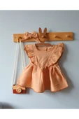 TinyAlp Soft Renk Yumuşacık Keten Kumaş Tasarım Kız Bebek Elbise - 7