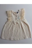 TinyAlp Dantel Güpürlü Naturel Müslin Kumaş Kız Çocuk Elbise - 2