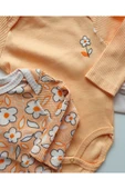 Necix's Pamuklu Rahat Sevimli Çiçek Tasarım Desenli Patikli Alt Üst Kız Bebek 3'lü Zıbın Takımı - 8