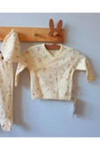 TinyAlp Çıtır Çiçek Desenli Naturel Kumaş Kız Bebek Yenidoğan Takımı - 3