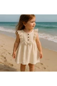 TinyAlp Dantel Güpürlü Naturel Müslin Kumaş Kız Çocuk Elbise - 1