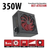 PowerBoost BST-ATX350R 350w, PPFC 12cm Kırmızı Fanlı ATX PSU Power kablo (Retail Box) - 1