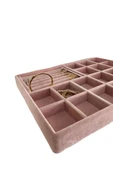 Bakü Model Süet Pembe Renk 34/24 cm Bölmeli-Sosisli Çekmece Içi Takı Standı - 2