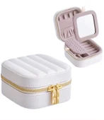 MK-35 Lüks Mini Seyahat Takı Kutusu -Takı Mücevher Düzenleyici Aynalı Taşınabilir 10x10x5cm - 1